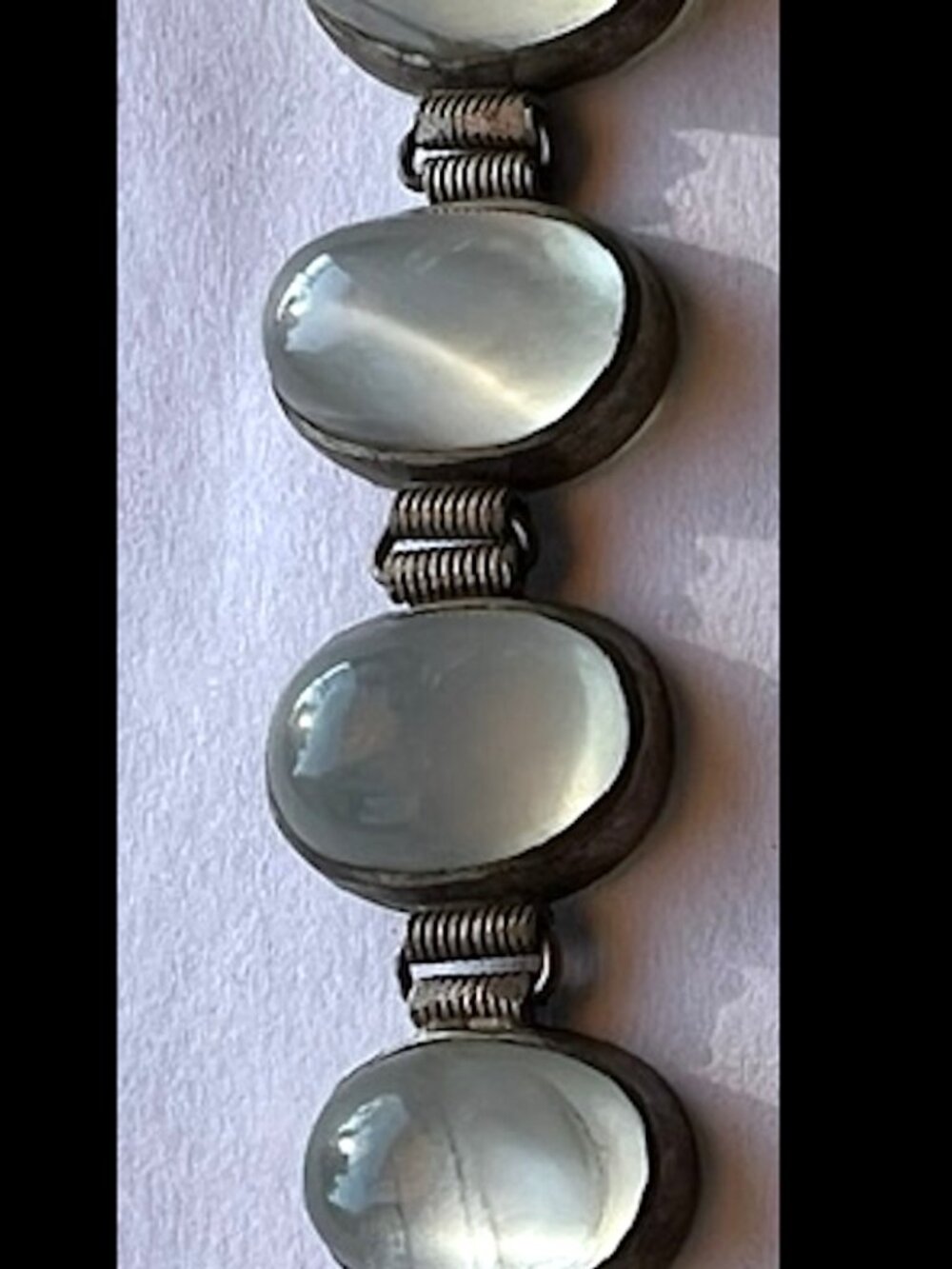 Vintage Silver Tone Moonstone Opalite Cabochon Bracelet 7 7/16" L - Picture 4 of 16